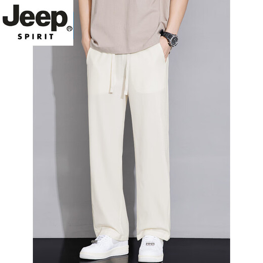 Jeep Spirit Light Luxury haut de gamme de gise d'été Silk Pantalon décontracté à jambes droites pour glace pour hommes minces polyvalents suspendus
