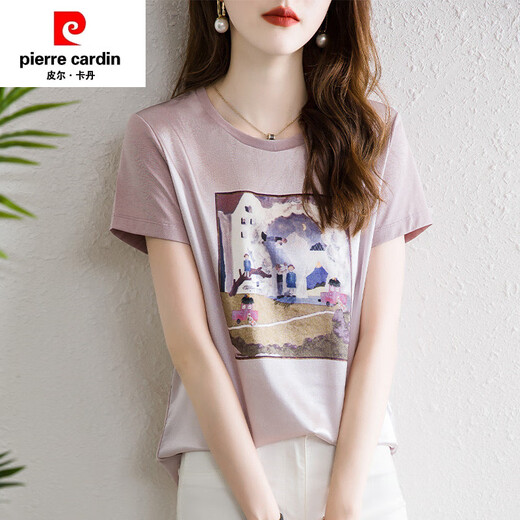 皮尔卡丹（PIERRE CARDIN）桑蚕丝100%剪标专柜欧货女装夏季印花桑蚕丝真丝短袖t恤女上衣 6167白色 S