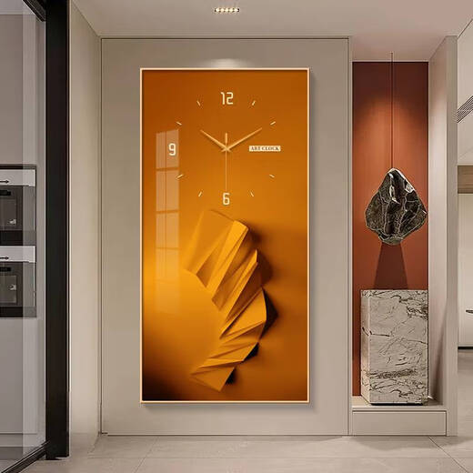 语森忆现代简约玄关装饰画钟表挂钟客厅走廊过道挂画艺术时钟挂墙免打孔 SXS3291 竖款40*80cm百搭黑框+防水油画
