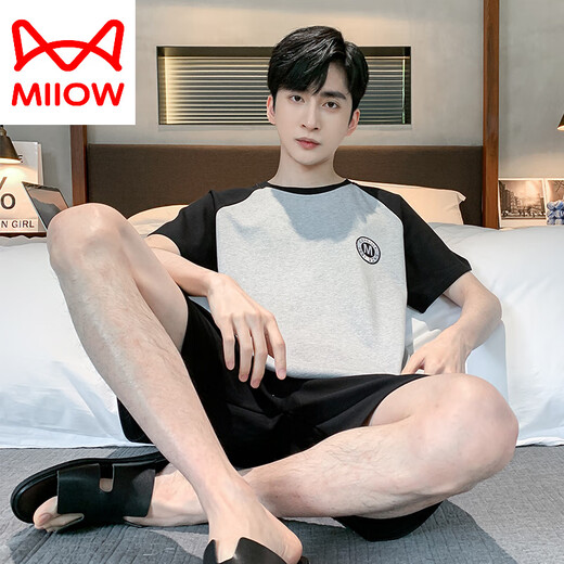 Catman (Miiow) Herren-Pyjama für Männer im Sommer kurzärmelig reines Baumwollmänner Sommer dünn 2025 Neue Jungen große Heimkleidung HDE-9928 2xl Männer