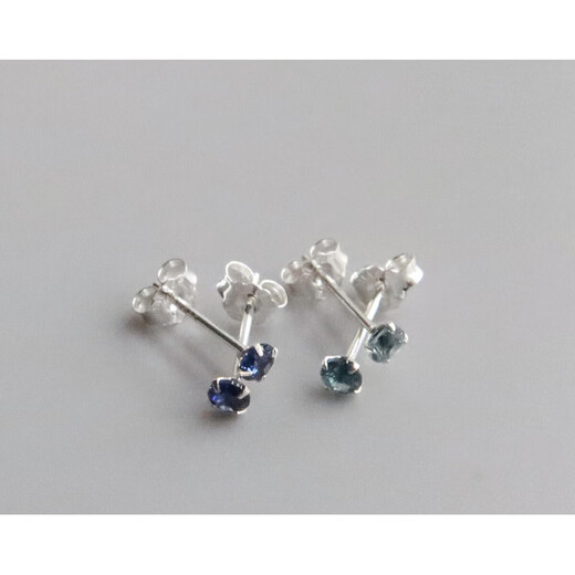 DL 1998 Fat Donglai same style tanzanite earrings natural 3mm sapphire London blue topaz mini silver earrings for women Tanzanite blue 3mm丨silver pair