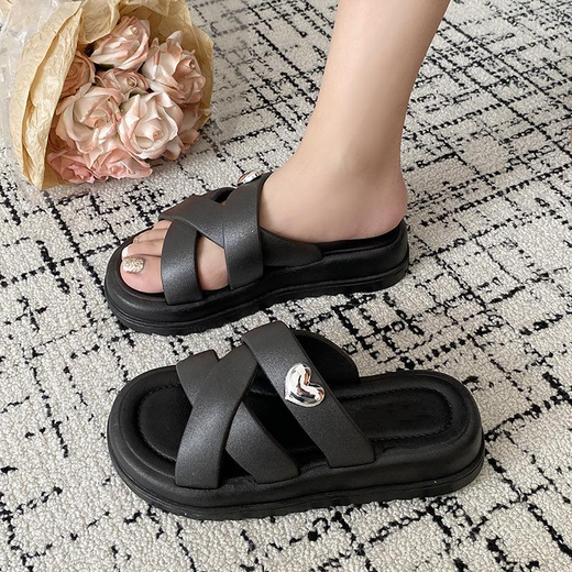 Xier sandals for women's indoor bathroom slippers 2025 new fashionable and versatile women's one-slip flops for bathroom bathing sandals Black love 38-39