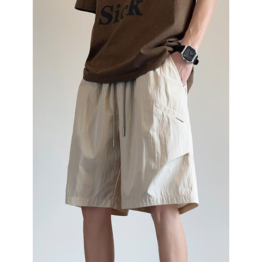 Nasawassup Japanese cityboy solid color cargo shorts men's summer outer wear thin loose casual boys' five-point pants apricot H8996-LPH XL recommended 120Jin Jin equals 0.5kg -140Jin Jin equals 0.5kg