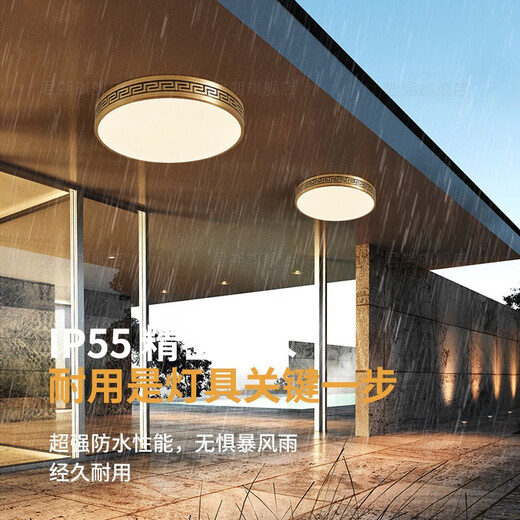 Leshi (NVC) 2025 Neue Deckendecke im Freien insektensichere wasserdichte Tür helles chinesische Villa Vollkupfer Eingangslicht Garten Terrasse Sonne X3891/Quadrat 30 cm/drei Farben Einstellbar