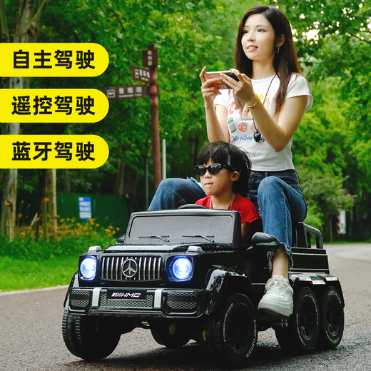 好孩智儿童电动车可坐大人可驾驶遥控汽车玩具车亲子越野车小孩宝宝童车 烤漆黑+六驱/皮座+双电瓶+双油门