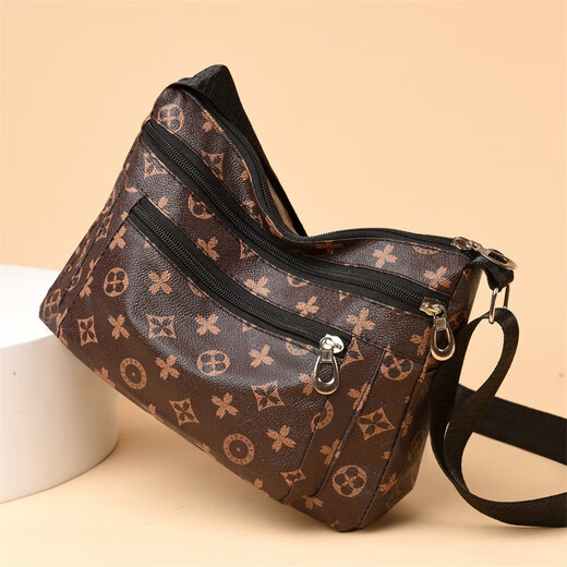 
PSVORT new versatile and atmospheric middle-aged women's bag mother bag multi-layer soft leather one-shoulder crossbody bag mother-in-law bag crossbody bag big flower