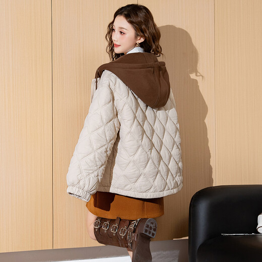 TonLion 2025 autumn and winter women's knitted contrasting color hooded short cotton coat