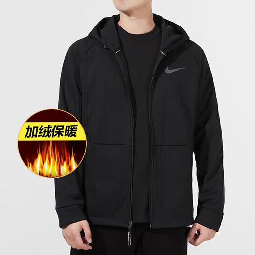 Nike (Nike) offizielle Schiffsgeschäftsjacke Herren neu im Freien laufende Sportbekleidung mit Kapuze-gestrickter Jacke und Samt Thermo Top DD2125-010-Black-Plus Fleece L (175/92A)