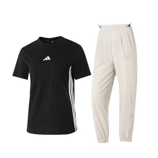 Adidas (adidas) women's sports suit 25 summer new style comfortable and breathable simple short-sleeved T-shirt woven sports trousers two-piece set two-piece set/trendy casual S