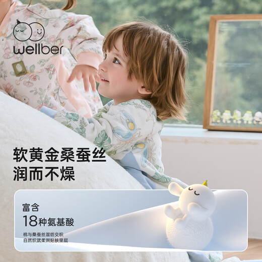 WELLBER constant temperature sleeping bag for infants and toddlers 1-3 years old, silk pajamas, autumn and winter children's anti-kick quilt, thin quilted undersea M