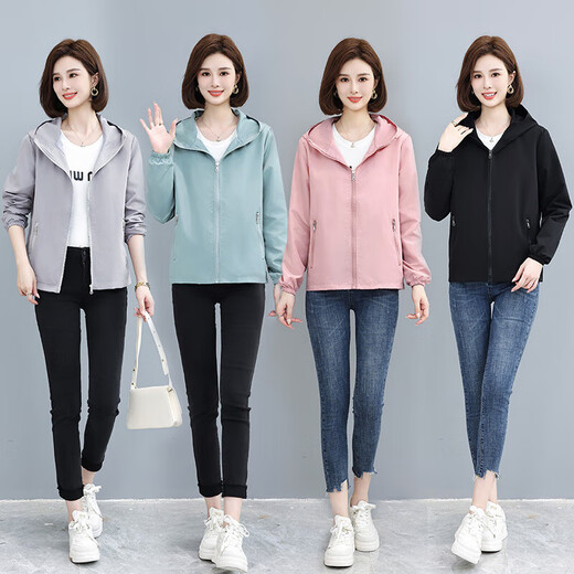 Windbreaker jacket for women spring and autumn short 2025 new early autumn long-sleeved thin versatile hooded small fragrance jacket top black L 101-120Jin Jin equals 0.5 kg