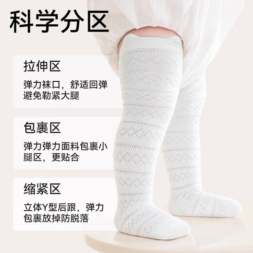棉奇熊婴儿长筒袜夏季薄款宝宝夏天纯棉无骨防蚊袜新生儿透气网眼袜3双 B1047男宝组-3双装 【透气网眼】 0-6月 建议脚长7-9cm