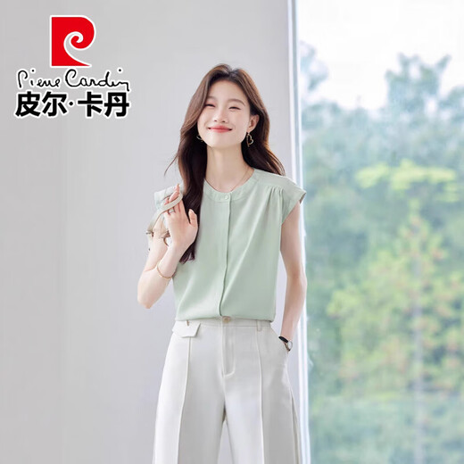皮尔卡丹（pierre cardin）泡泡袖撞色职业衬衫女2025夏季新款纯色简约短袖衬衣女士休闲上衣 9903白色衬衫 S