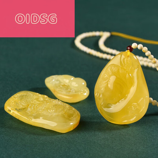 OIDSG Fat Dong Lai quality beeswax carving pendant one thing one picture Russian material yellow honey amber Guanyin Maitreya Buddha 520 lover jp5409