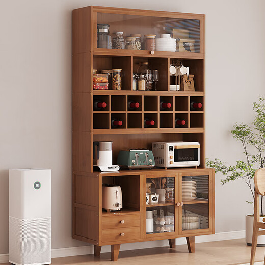 Sizhuge Kitchen Shelves Nordic Sideboard Microwave Oven Home Living Room Cabinet Home Solid Wood Multi-Function Storage Cabinet Wine Cabinet Brown 50 Basic Cabinets (Off the Shelves Once Available)