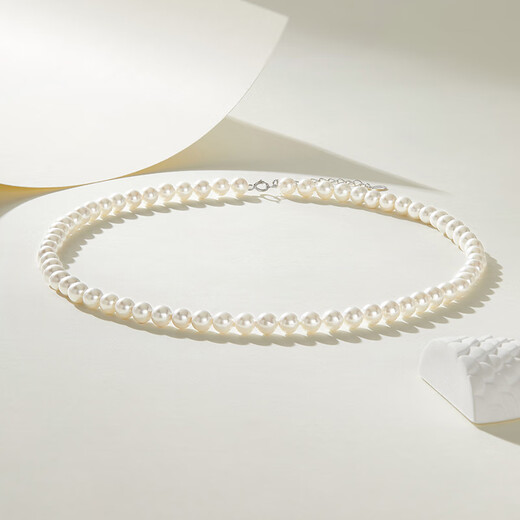 Beijing Gold Trading Center Co., Ltd. classic pearl necklace white millet beads imitation pearls and oyster beads silver chain as a birthday gift for mom, about 6-6.5mm