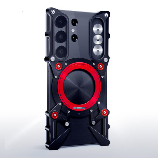 Dazzling Samsung S25Ultra mechanical arm rotation s24ultra mobile phone case with stand s23ultra metal frame s22u aluminum alloy skeleton iron frame s21uitra magnetic suction upgraded mechanical rotating stand black Samsung Galaxy S25 Ultra