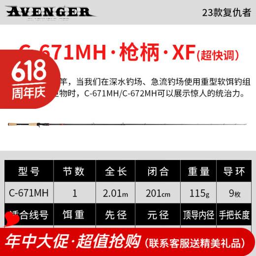 
NS BlackHole23 Avenger Luer Fishing Rod High Sensitivity Carbon Rod Long-Top Seaman Mandarin Fishing Rod 2.01m C-671MH Gun Handle Single Section