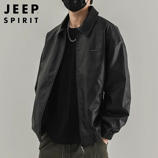 Jeep Spirit Jeep Retro Chaqueta de cuero Retro Spring y Autumn Flying Leater Chaqueta American Motorcycle Traje Black XL