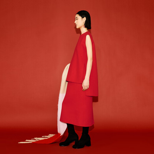 
LESS 2024 winter new wool loose sleeveless dress 2OBG13820 622 red XS