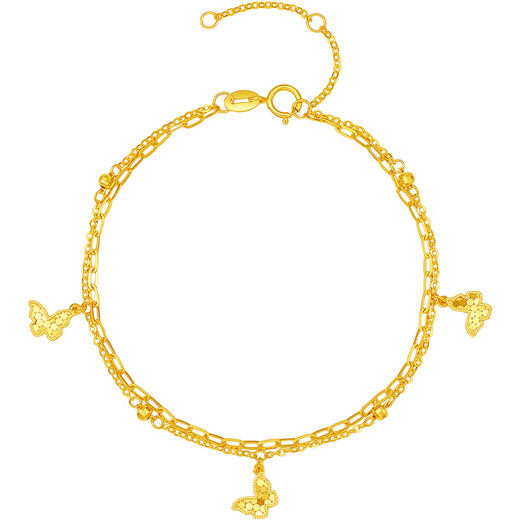 Saturday Fortune Flashing Butterfly Yellow 18K Gold Bracelet Women's Double Bracelet Birthday Gift for Girlfriend C0715818 16+3cm