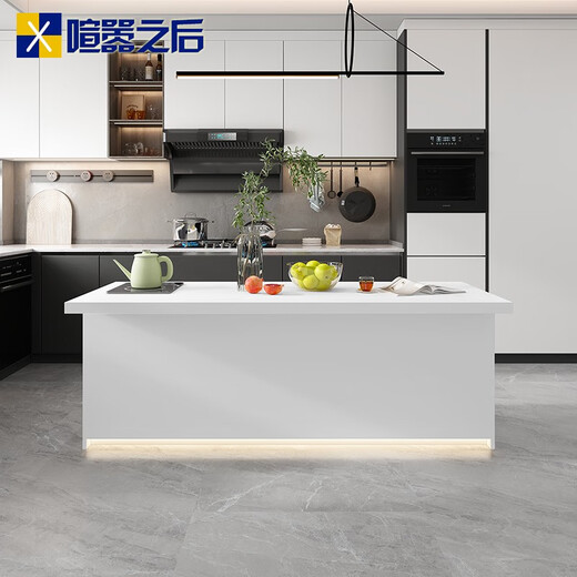 喧嚣之后风纯白岩板岛台一体开放式水中岛台料理台8E50 款式5岩板款2000*800*756