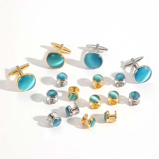 Preferred straight hair cat's eye cufflinks set French cufflinks high-end men's and women's suit shirt buttons men's sleeve nails black + gold 1 piece