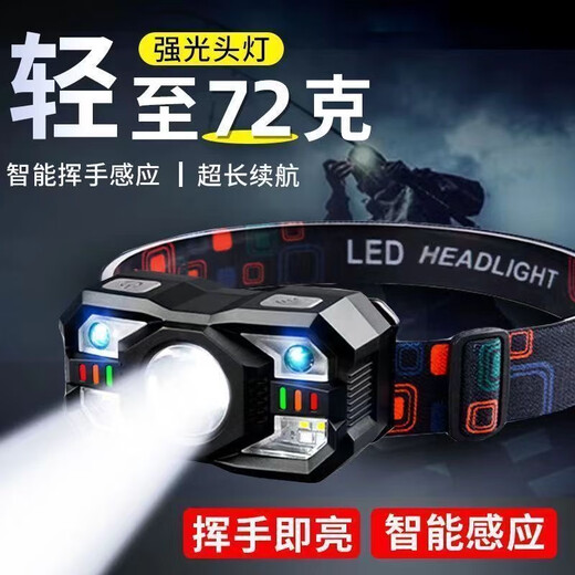 夜钓钓鱼LED感应头灯超长续航强光爆亮远射充电头戴式矿工头灯 【顶配款】9900K高亮+待机15天