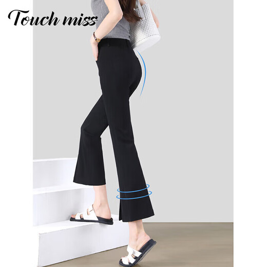 Tachimis Touch Miss Temperament Pendlerhose Frauen 2025 Sommer dünne hohe Taille Schlanke schwarze Anzughosen Neun-Punkte-Flare Hosen Black 26