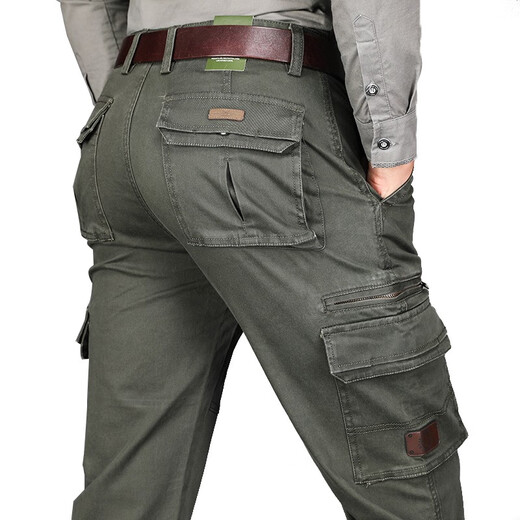 MONTAGUT (MONTAGUT) broken code 2025 autumn men's outdoor thick overalls men's pure cotton casual pants large size loose multi-bag pants length 9923 military green-thick model 30 two feet three