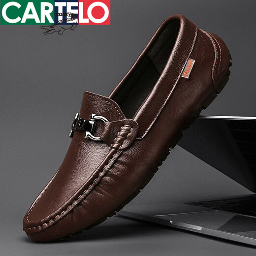 卡帝乐鳄鱼（CARTELO）四季男鞋豆豆鞋真皮男鞋软皮软底一脚蹬驾车休闲皮鞋男潮新品 黑色镂空-9901 38