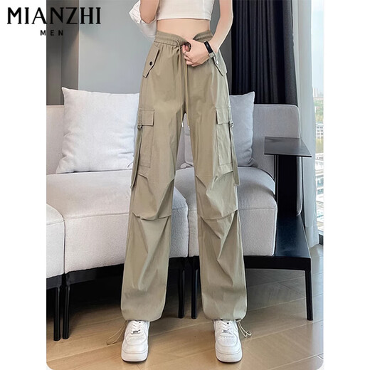 棉致美式冰丝薄款速干工装休闲裤子女夏季2025新款小个子潮流高腰显瘦 1582杏色【高品质27.5】 L 110-120斤