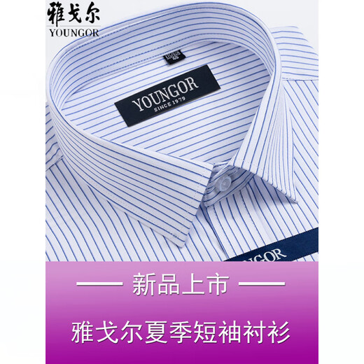 CEO雅戈尔短袖衬衫男士夏季商务休闲职业正装棉免烫中年大码条纹衬衣 短袖DX6624 38