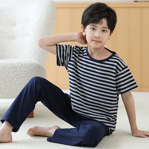
EMBERLOVE2025 new boys pajamas spring and autumn short-sleeved trousers pure cotton teenagers suit boys children's home clothes N9901 [short length] 130 14 sizes 45-55Jin [Jin equals 0.5 kg]