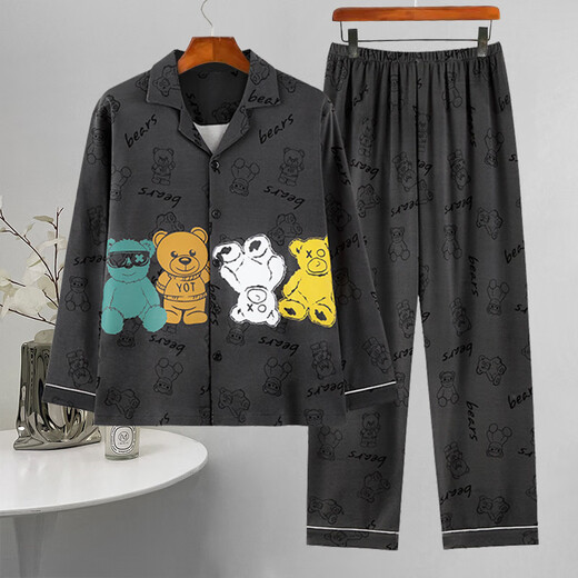 Kommandant Bear CK Herren -Pyjamas lange Ärmel lange Hosen Frühlings- und Herbst -Teenager -Cartoon -Studenten plus Fett Plus Size Home Clothing Set 9901 Herrenstil 10xl Standard M Höhe 165100jin [Jin gleich 0,5 kg]))