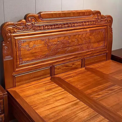 Longwei 12-hour delivery Foshan golden rosewood mortise and tenon solid wood bed tiger foot antique master bedroom double bed rosewood single bed upgraded thickened bed 1.8*2.0 meters (full bed board + full mortise and tenon)