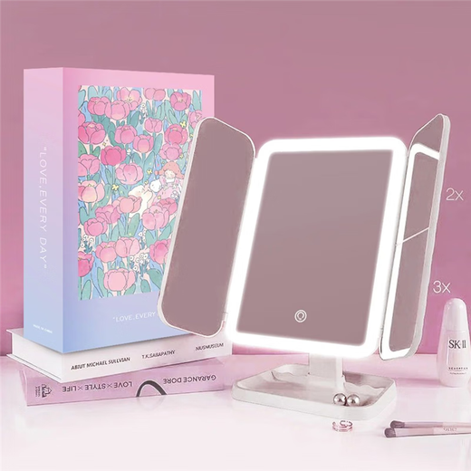 YUBAE make-up mirror LED with light fill-in high-definition mirror three-sided folding gift for girlfriend birthday gift rechargeable upgraded version led folding make-up mirror