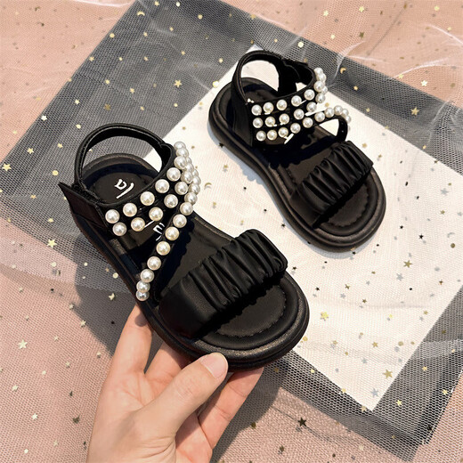 Children's sandals girls 2025 summer new style girls princess sandals medium and large children pearl soft bottom sports beach shoes white 35