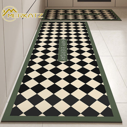 Merkatz Kitchen Floor Mat Absorption d'eau, sans glissement, résistant à l'huile, sans lavage, tapis de pied en forme de pied en forme en L moderne 13886 50cm * 80cm + 50cm * 180cm (ensemble)
