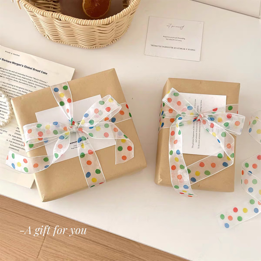 Colorful polka dot ribbon birthday gift packaging large size kraft paper floral paper ins style flower shop material color polka dot ribbon one roll about 22 meters