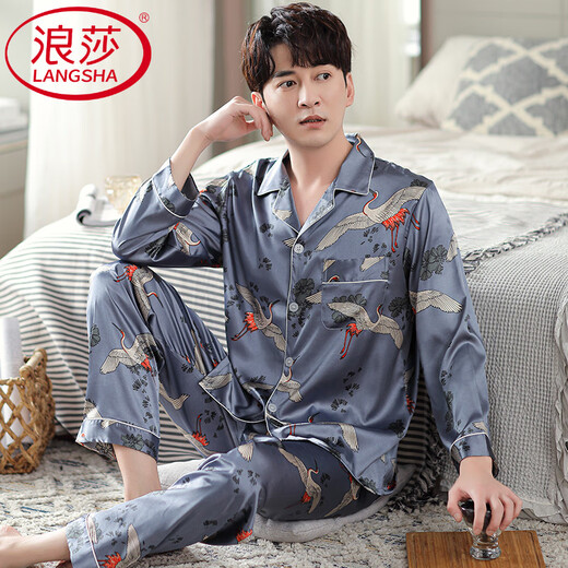 Langsha Luxury Luxury haut de gamme pyjamas pour hommes Spring and Automne Ice Silk Longyes New Style Chinese Simulate Home Vêtements Spring MDF6627 # L