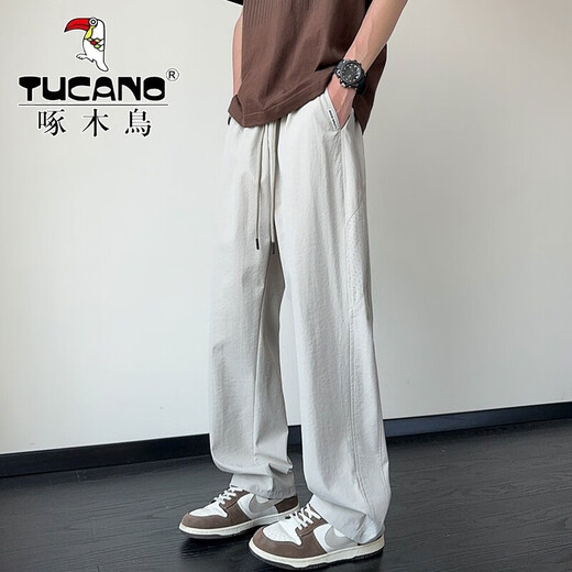 Pantalones de pájaros carpinteros para hombres en verano Seda de seda delgada de pantalones casuales rectos sueltos para niños Sports de margen de moda pantalones de patas abiertas 6636 gris XL alrededor de 125-145Jin [Jin equivale a 0.5 kg]