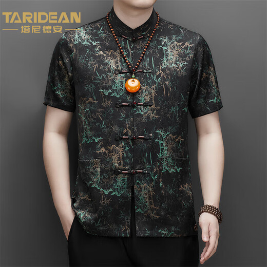 TARIDEAN夏季唐装男士中老年爸爸三件套短袖中国风父亲衬衣爷爷新中式汉服 宝石绿三件套 MJ-9216C M 170