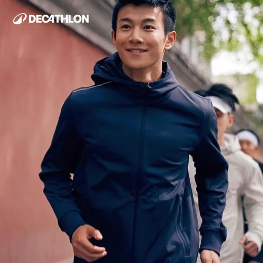Decathlon jacket men's spring and autumn warm windproof plus velvet hooded sweatshirt running fitness training cardigan jacket 4871309