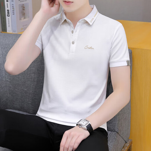 Markenmarke des Hailan Home Summer Trend Lapel Herren kurzärmelig T-Shirt für Youth Business Casual Lose Lenge halbärmelig schwarz qy683 m