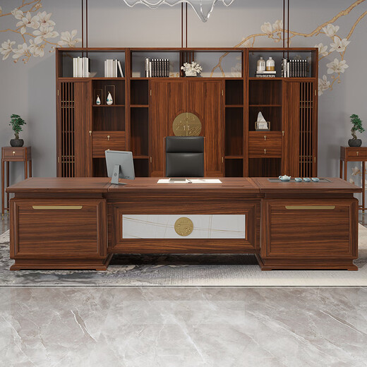 Xuanshiju new Chinese style office desk ebony wood boss desk solid wood general manager president desk chairman desk desk chair bookcase solid wood color palette/deposit ebony wood