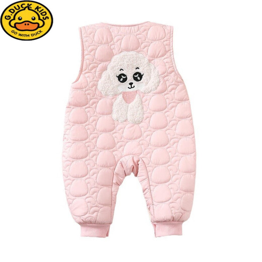 G.DUCKKIDS Newborn Baby Autumn Vest Set 0-6 Months Male and Female Baby One-piece Clothes Cartoon Sleeveless Overalls Winter 7 Pink-Teddy Dog Quilted Wide Shoulder Padded Pants 80cm