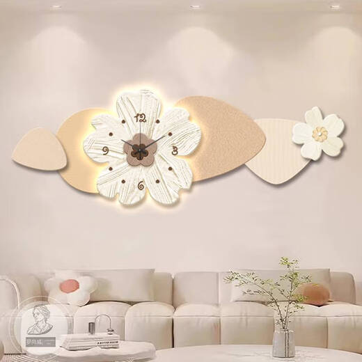 SANQIHU Nordic Cream Style Sala de estar Pintura decorativa con relojes y fondo de sofá Pintura colgante de pared LED Lámpara de pared de reloj creativa C 15052cm Arte creativo UV Tallado + oro