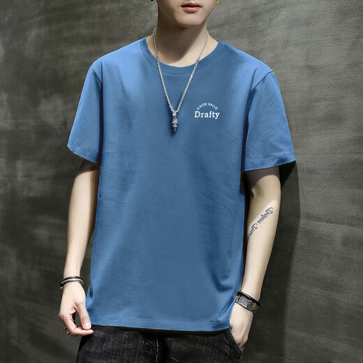 
RVFAN men's short-sleeved T-shirt in summer solid color youth fashion loose round neck pullover casual versatile base shirt large size T733 gray XL