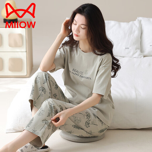 猫人（MiiOW）纯棉睡衣女款夏季2025年新款短袖长裤夏款女士套装居家居服 Y9715 M 建议80-100斤穿